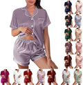 WJing Yi Jia Womens Silk Satin Pajamas Loungewear Two-Piece Sleepwear Button-Down Floral Pj Set XS-4XL