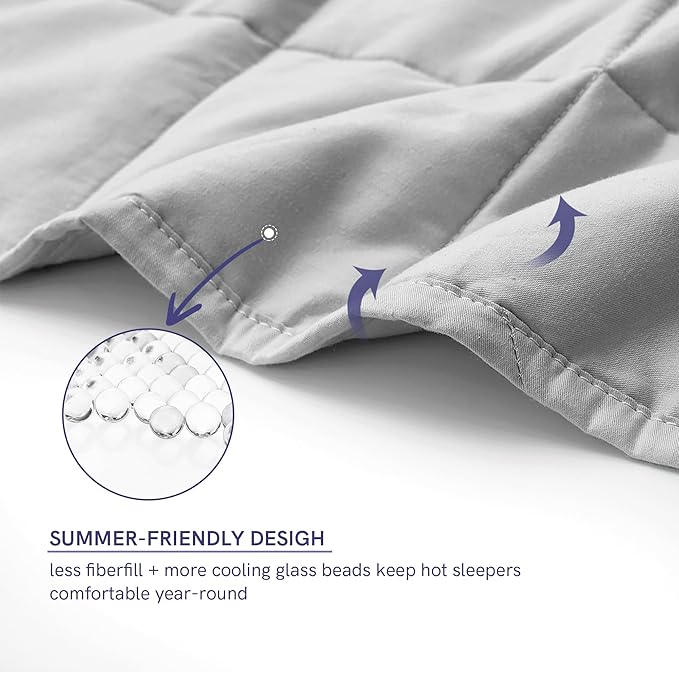 YnM Exclusive 40 lbs Weighted Blanket, Extra Heavy Cotton Bed Blanket for Two Persons, Ideal for Queen or King Bed (88x104 Inches, 40 Pounds, Light Grey)