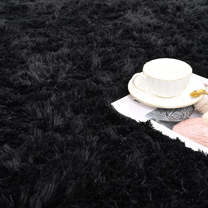 ISEAU Ultra Soft Fluffy Rug for Bedroom, 3 x 5 Feet Shaggy Area Rugs for Living Room Fuzzy Carpet Comfy Nursery Mat Bedside Carpets for Kids Boys Room Home Decor, Black