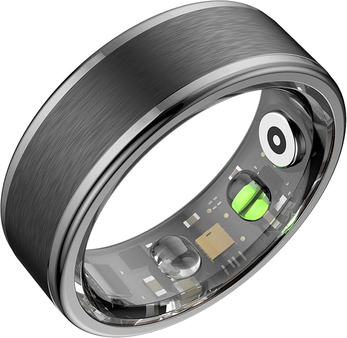Smart Ring for Women Men,Fitness Ring with 24/7 Activity Tracking,Stress,Sleep Monitoring,No APP Subscription Fees,Compatible with iOS & Android, HarmonyOS Black, 7#