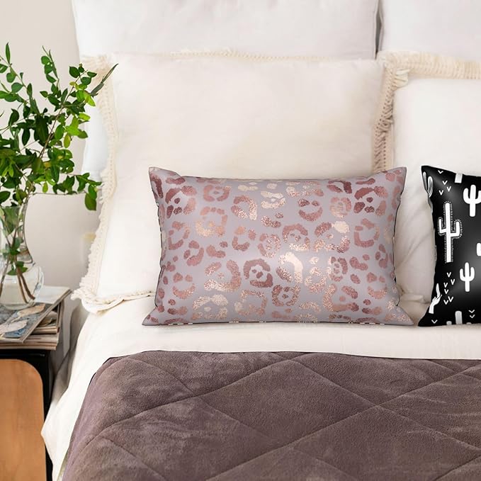 1 Pack Satin Pillowcase for Hair and Skin Abstract Rose Gold Leopard Imitation Silk Pillowcase with Hidden Zipper Soft Breathable Smooth Cooling Pillow Cover King Size for Bedroom Sofa 20”x36”