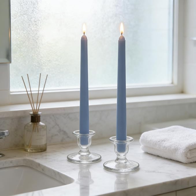 12-Pack Dusty-Blue Taper Candles, 10 Inch Unscented Dripless Candlesticks, Long-Lasting Burn Time of 7-8 Hours, Perfect for Home Décor Dinner Party Meditation