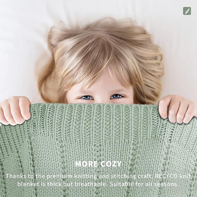 RECYCO Cable Knit Sage Green Throw Blanket for Couch, Super Soft Warm Cozy Decorative Knitted Throw Blanket 2.3LB for Bed, Sofa, Chair 50"x60"