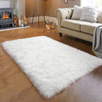 White Faux Fur Rug 3x5 Faux Sheepskin Rugs for Living Room Fluffy Washable Area Rugs for Bedroom Nursery Room Luxury Room Decor Furry Fuzzy Rug Rectangle Carpet