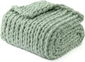 YnM Chunky Throw Blanket, Medium-Weight, Hand Knitted with Chenille Yarn, Skin Friendly, Ventilated and Breathable, Machine Washable, Home Décor Piece for Couch, Sofa and Bed (Sage Green, 60x80 Inch)