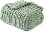 YnM Chunky Throw Blanket, Medium-Weight, Hand Knitted with Chenille Yarn, Skin Friendly, Ventilated and Breathable, Machine Washable, Home Décor Piece for Couch, Sofa and Bed (Sage Green, 60x80 Inch)