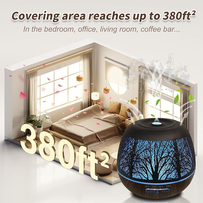 Roonbo Diffusers for Essential Oils Large Room 400ml,Essential Oil Diffuser for Home with R/C,Cool Mist Humidifiers for Bedroom,7 Colors Changed & 3 Mist Mode Waterless Auto Off for Office