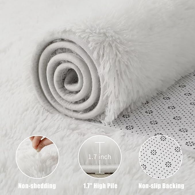 Macgace Small Throw Rugs for Bedroom, 2x3 White Mini Non-Slip Area Rug, Super Soft Plush Fluffy Carpet Modern Home Decor Aesthetic for Entryway Entrance Nursery Kids Room Dorm Office