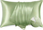 Bedsure Satin Pillowcase with Zipper, Similar to Silk Pillow Cases 2 Pack, Silky & Soft Satin Pillow Cases Standard Size for Hair and Skin, Sage Green Pillow Covers, Gifts for Women Men, 20x26 Inches
