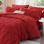 BEDELITE Red Twin Comforter Set - 2 Peices Boho Pintuck Bedding Comforter Sets, Lightweight Soft & Warm Twin Bedding Sets with 1 Pillowcase for All Season