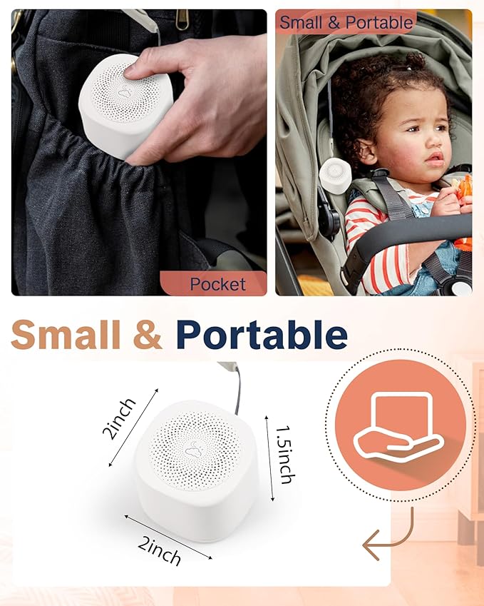 Travel White Noise Sound Machine 20 Sounds, Portable Sound Machine for Adults Sleep, Mini Sleep Aid with Adjustable Volume, 3 Timers, Colorful Night Light, Rechargeable for Baby, Home, Registry Gift