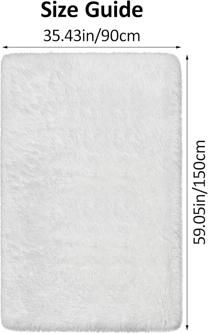White Fluffy Rugs for Bedroom Living Room 3x5 Plush Shaggy Area Rug Soft Fuzzy Fur Throw Carpets Kids Rug for Nursery Boys Girls Baby Dorm Room Home Decor Aesthetic
