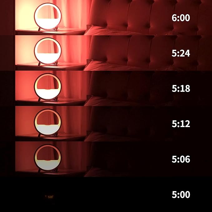 Dekala Arches Gradual Sunrise Alarm Clock with Wireless Charging, Sunset White Noise Sound Machine Loud Sunsire Alarm Clock for Heavy Sleepers Smart Ambient Lamp Sunrise App/Touch Control 2.4G WiFi