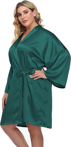 Women's Plus Size Satin Kimono Robes Short Silk Bathrobe Bridesmaid Wedding Party Nightgown Sleepwear