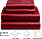 Satin Sheets Queen [4-Piece, Burgundy] Hotel Luxury Silky Bed Sheets - Extra Soft 1800 Microfiber Sheet Set, Wrinkle, Fade, Stain Resistant - Deep Pocket Fitted Sheet, Flat Sheet, Pillow Cases