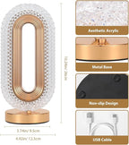 Lewondr Bedside Table Lamp for Bedroom, 3 Color Dimmable Night Light with USB Port, Rechargeable Touch Lamps, Crystal Modern Oval Light Nightstand Desk Lamp for Dorm Living Room Office