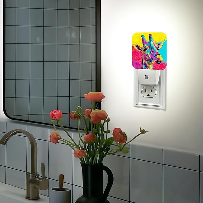Giraffe Night Lights Plug Into Wall, Modern Playful Colorful Patterns Abstract Shapes None Peach Smart Outlet Plug in Led Night Light Lamp for Living Room Family Room Bedroom Decor 1pcs