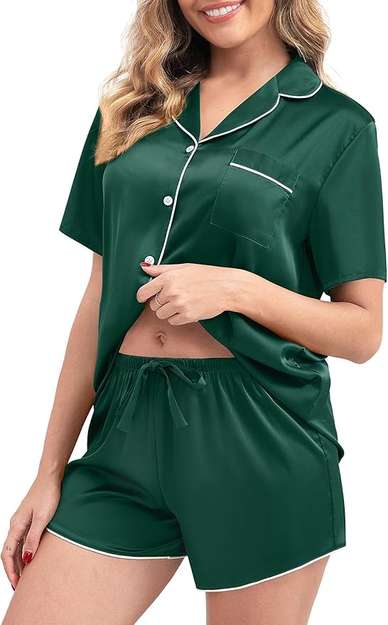 Women's Pajamas Set Sleepwear with Short Sleeve Top & Elastic Waist Shorts