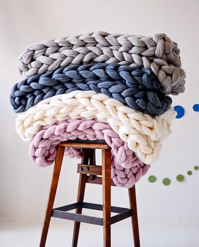 Chunky Knit Blanket, Boho Throw Blanket for Couch, Throw Blanket Knit Bed Scarf, Knitted Blanket, Supernatural Blanket, Wool Blanket for Home Decor or Gifts (Dusty Pink, 54"x75")