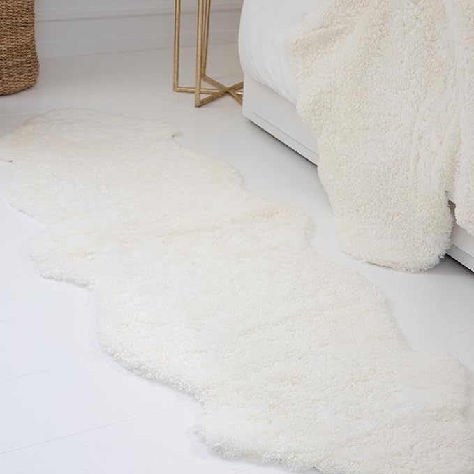 Nordic Sheep Real Sheepskin Rug 2x6 ft | Sheepskin Rugs for Living Room and Sofa | Large Bedside Rugs for Bedrooms is Breathable & Heat-regulating | Fluffy Rug in Color White