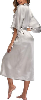 Womens Long Silky Robe Satin Kimono Robes Silk Bathrobe for Wedding Party Full Length Dressing Gown