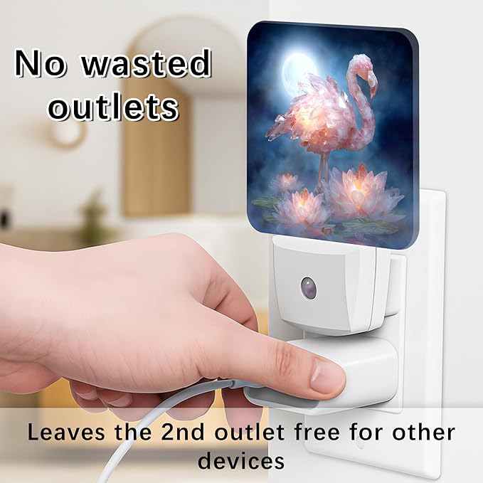 Tropical Bird Night Lights Plug Into Wall, Tropical Serene Water Lily Moon Summer Peach Led Night Lights Plug Into Wall Outlet for Guest Room Basement Office Decor 2pcs