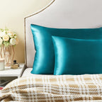 BEDELITE Satin Pillowcase with Zipper, Teal King Size Pillow Cases Set of 2, Super Soft and Cooling Similar to Silk Pillow Cases, Gift for Women Men(20x36 Inches)