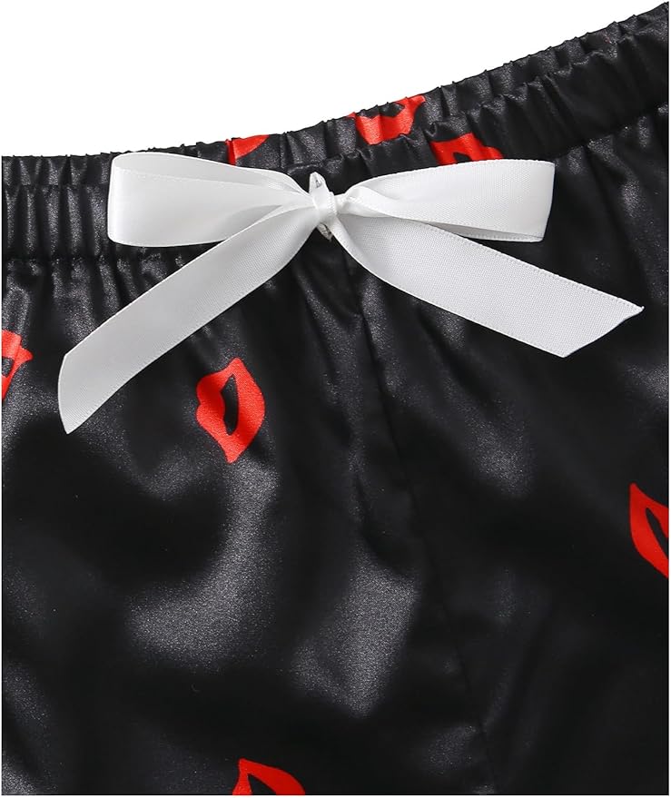 WDIRARA Women's Sleepwear Satin Short Sleeve Shirt and Shorts Pajama Set