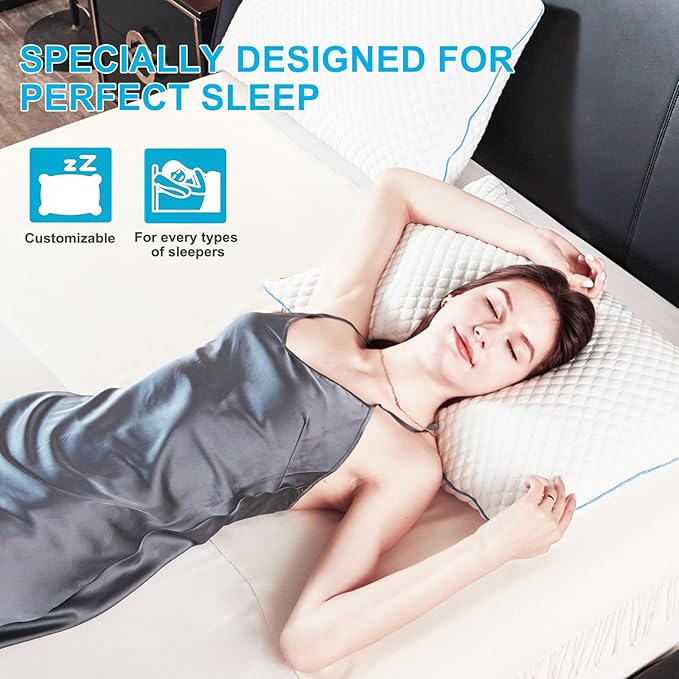 VVZ Cooling Bed Pillows Standard Size Set of 2,Shredded Memory Foam Pillows with Gel, Adjustable Firmness for Side, Back, Stomach Sleepers, 20x26, White