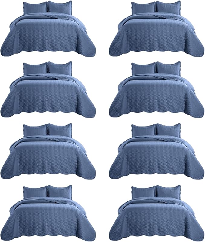 IR Imperial Rooms Queen Quilt Bedding Set (90" x 96") - Bulk Pack of 10 Wholesale for Hotels, Guest Bedroom & Airbnbs - Lightweight Microfiber Reversible Embossed Quilts Bedspreads (Light Blue)