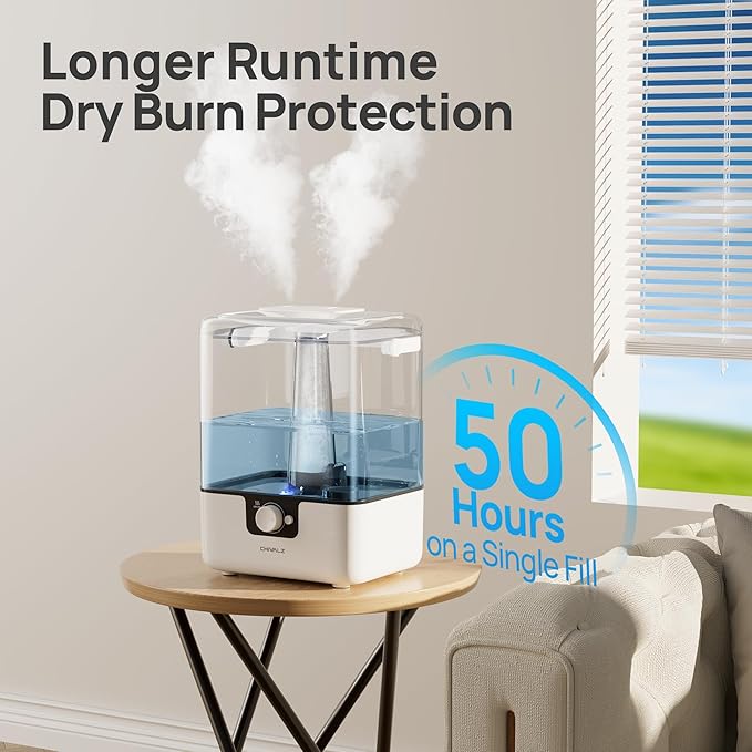 CHIVALZ Humidifiers for Bedroom Large Room Home, 6L Cool Mist Humidifier for Baby and Plant, Oil Diffuser, Top Fill Humidifier with Night Light, Quiet 26dB, Up to 50H, White 1Pack