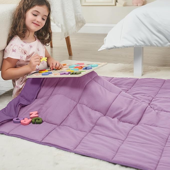 Purple Weighted Blanket Kids 3lbs, 36"x48", Cooling Heavy Throw Blanket for 20-40lbs, Microfiber Soft Thick Big Blankets Weighted Comforter Breathable Gift for Sleeping