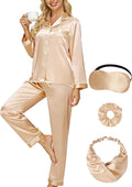 DOLOS Silk Satin Pajama Set for Women Short/Long Sleeve 2-Piece Silky Pajamas for Women Button Down Pjs Sleepwear Loungewear