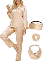 DOLOS Silk Satin Pajama Set for Women Short/Long Sleeve 2-Piece Silky Pajamas for Women Button Down Pjs Sleepwear Loungewear