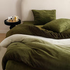 Luxlovery Green Gradient Velvet Comforter Full Fluffy Plush Flannel Bedding Set Full Men Women Army Green White Winter Warm Blanket Quilts Thick Abstract Modern Comforter Set