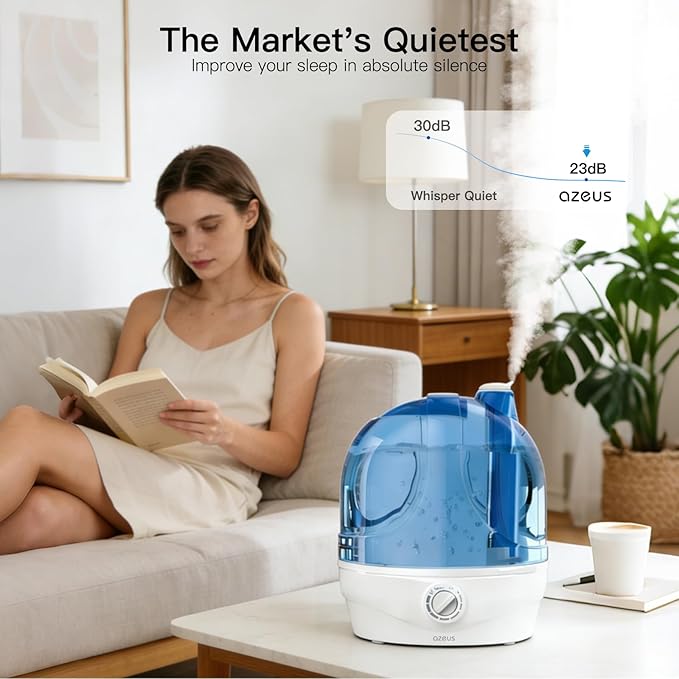 AZEUS Humidifiers, 2.8L Ultrasonic Cool Mist Humidifier for Large Room Babies Office, Quiet Humidifiers with Microporous filters, Lasts up to 50 Hours, Auto Shut-Off (BPA-Free)