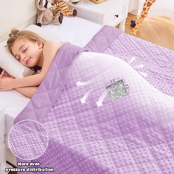 yescool Weighted Blanket 3 lb Light Purple Small Weighted Lap Blanket for Boys and Girls, Cooling Weighted Throw Blankets Minky Heavy Blankets, for 20-45lbs, 36 * 48in
