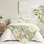 Snuggle Sac Spring Flower Throw Blanket for Couch, Fuzzy Microfiber Warm Winter Daisy Floral Blankets, Cute Throws for Girls Daughter Gifts, Flower Sage Green, 50x60 inches