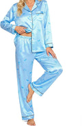 Womens Satin Pajama Set 2 Piece Silk Long Sleeve Pjs Soft Button Down Loungewear Sleepwear