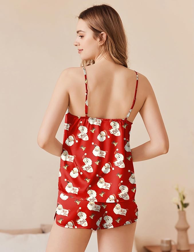 Ekouaer Silk Pajamas Set for Women Satin Camisole Sleepwear Lingerie V-Neck Cami Top and Shorts Pjs