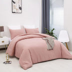 Cottonight Pink Comforter Set Full Blush Pink Bedding Set for Girls Women Mauve Quilts Blanket Solid Color Dusty Rose Comforter Set with 2 Pillowcases