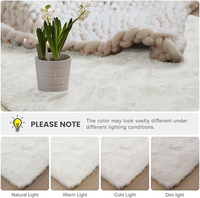 Macgace Small Throw Rugs for Bedroom, 2x3 Cream White Mini Non-Slip Area Rug, Super Soft Plush Fluffy Carpet Modern Home Decor Aesthetic for Entryway Entrance Nursery Kids Room Dorm Office