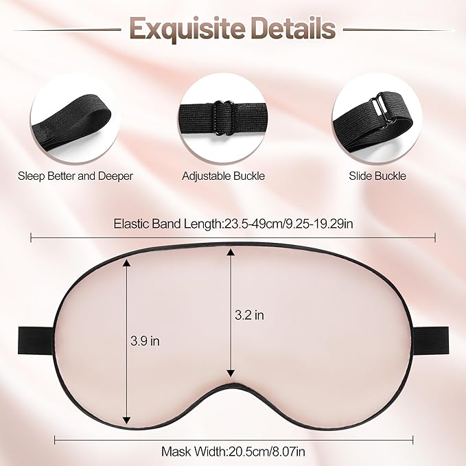 Silk Eye Sleep Mask - Adjustable Strap, Comfortable & Soft Satin Eye Mask, Blindfold Eyeshade for Men & Women for A Full Night's Sleep (Pink)