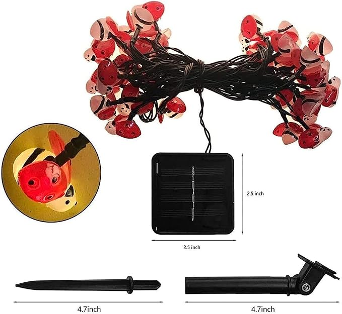 Solar Ladybug Lights, Waterproof Ladybird LED Solar Powered Decorative Fairy String Lights for Indoor Outdoor Bedroom Garden Summer Party Wedding Christmas Decoration (20FT 30Led)