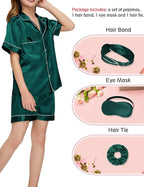 EPLAZA Kids Satin Pajamas Sets Girls Boys Button-Down Silky Pajamas Sleepwear with Hairband Eye Mask Hair Tie