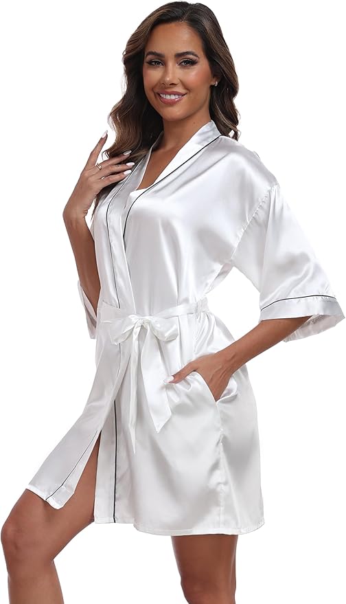 Women Satin Robes Short Silk Kimono Robe Lightweight Bridal Party Robes Bride Bridesmaids Ladies Loungewear Sleepwear