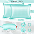 my novel things Satin Pillowcase Gift Set with Silk Satin Sleep Mask 4 Scrunchies, 2Pack Standard Size Silky Pillow Cases Luxury Sleeping 7 Pieces Set for Women Wife Female Birthday Mother Gift