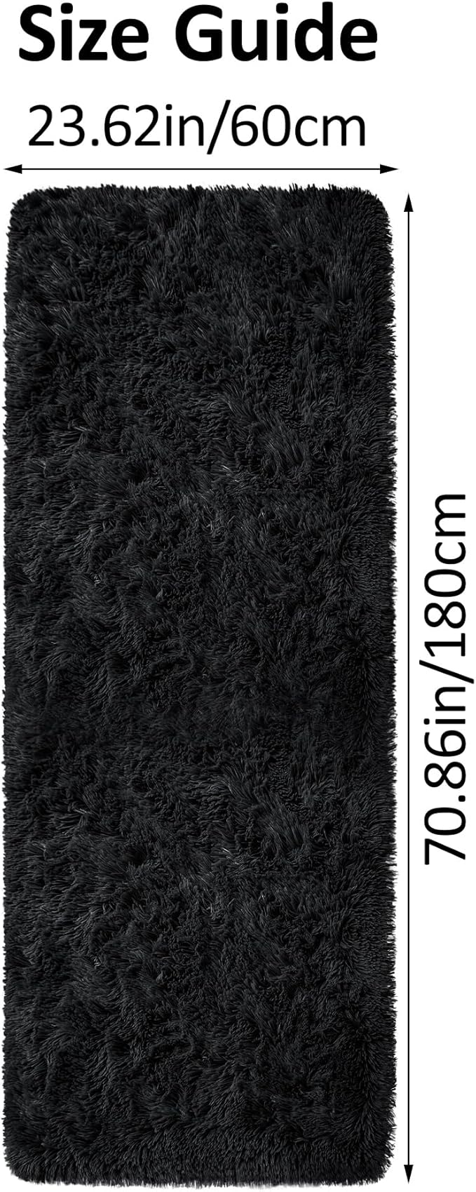 Black Runner Rug for Bedroom 2x6 Fluffy Shaggy Rug Soft Plush Fuzzy Area Rug Bedside Runners for Hallway Kids Nursery Living Room with Non Slip Modern Indoor Decor Carpet