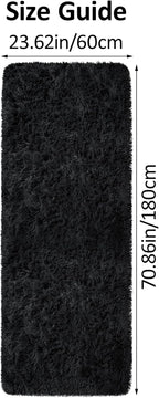 Black Runner Rug for Bedroom 2x6 Fluffy Shaggy Rug Soft Plush Fuzzy Area Rug Bedside Runners for Hallway Kids Nursery Living Room with Non Slip Modern Indoor Decor Carpet