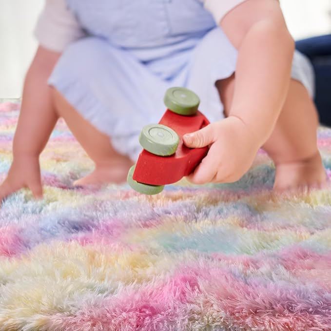 junovo 6x9 Washable Area Rug for Girls Bedroom Living Room, Tie-Dyed Rainbow Soft Non-Slip Fluffy Rugs, Shag Plush Memory Foam Carpet for Kids Room Baby Nursery Home Decor